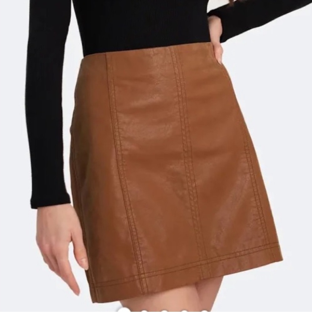 Free People Modern Femme Brown Vegan Leather Mini Skirt Size 8 NWT
